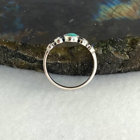 Sterling Silver 925 Dainty Minimalist Crescent Moon Turquoise Band Ring Sz 5.75 - Picture 7 of 16